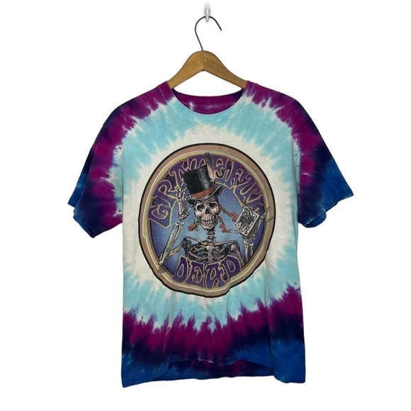 Vintage 1999 Grateful Dead Liquid Blue Tie Dye Skeleton Magician Double Sided - Picture 4 of 13